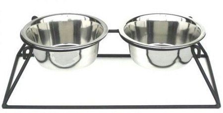 Pyramid Elevated Double Dog Feeder (Option: Medium/Black)